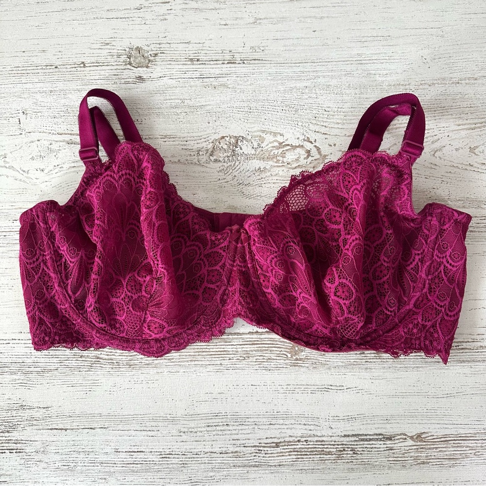 TORRID CURVE Unlined Balconette Lace Underwire Bra 44DD Burgundy Wine